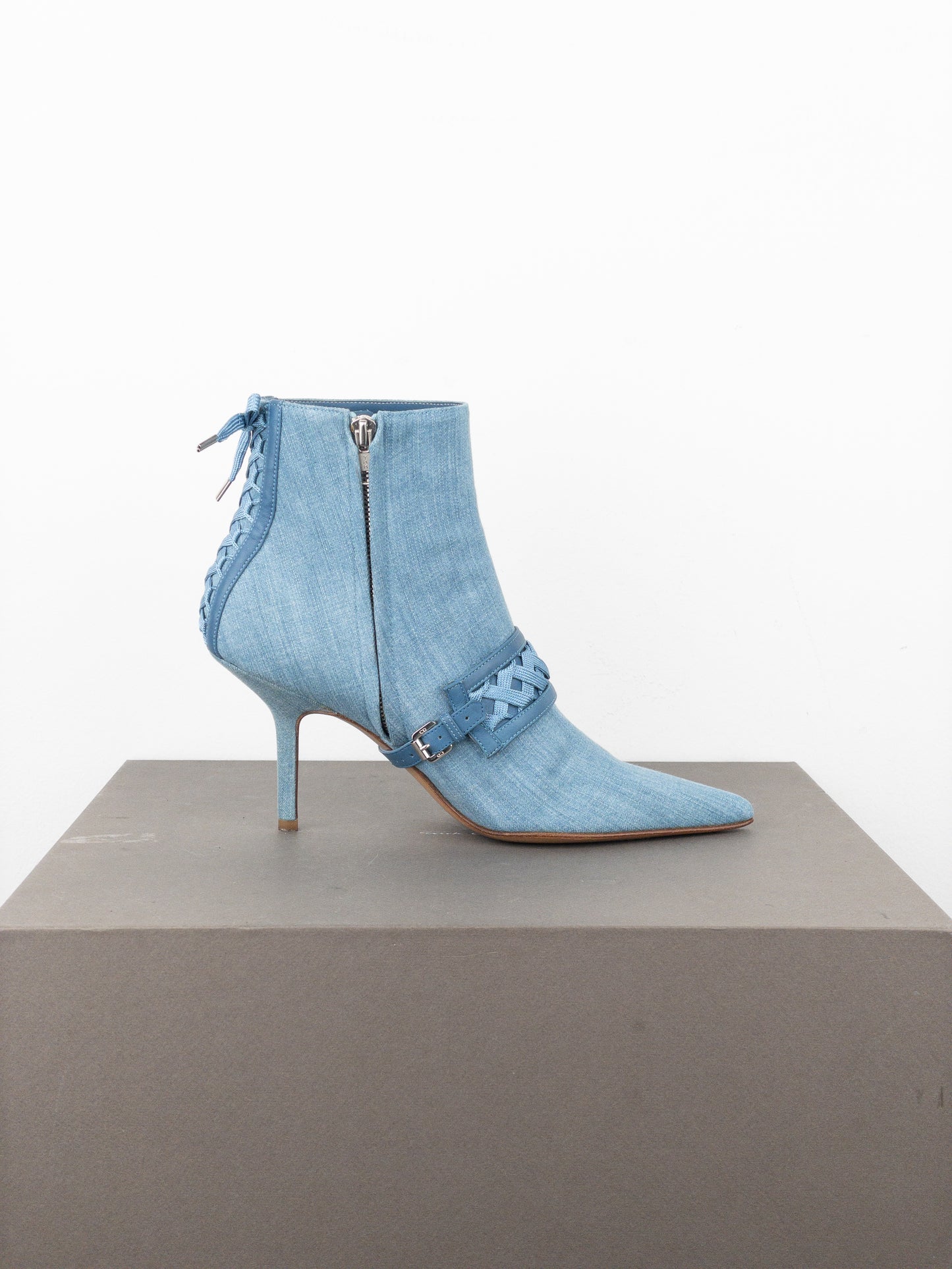 Dior by Galliano SS02 Corset Denim Kitten Heel Ankle Boots