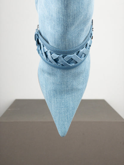 Dior by Galliano SS02 Corset Denim Kitten Heel Ankle Boots