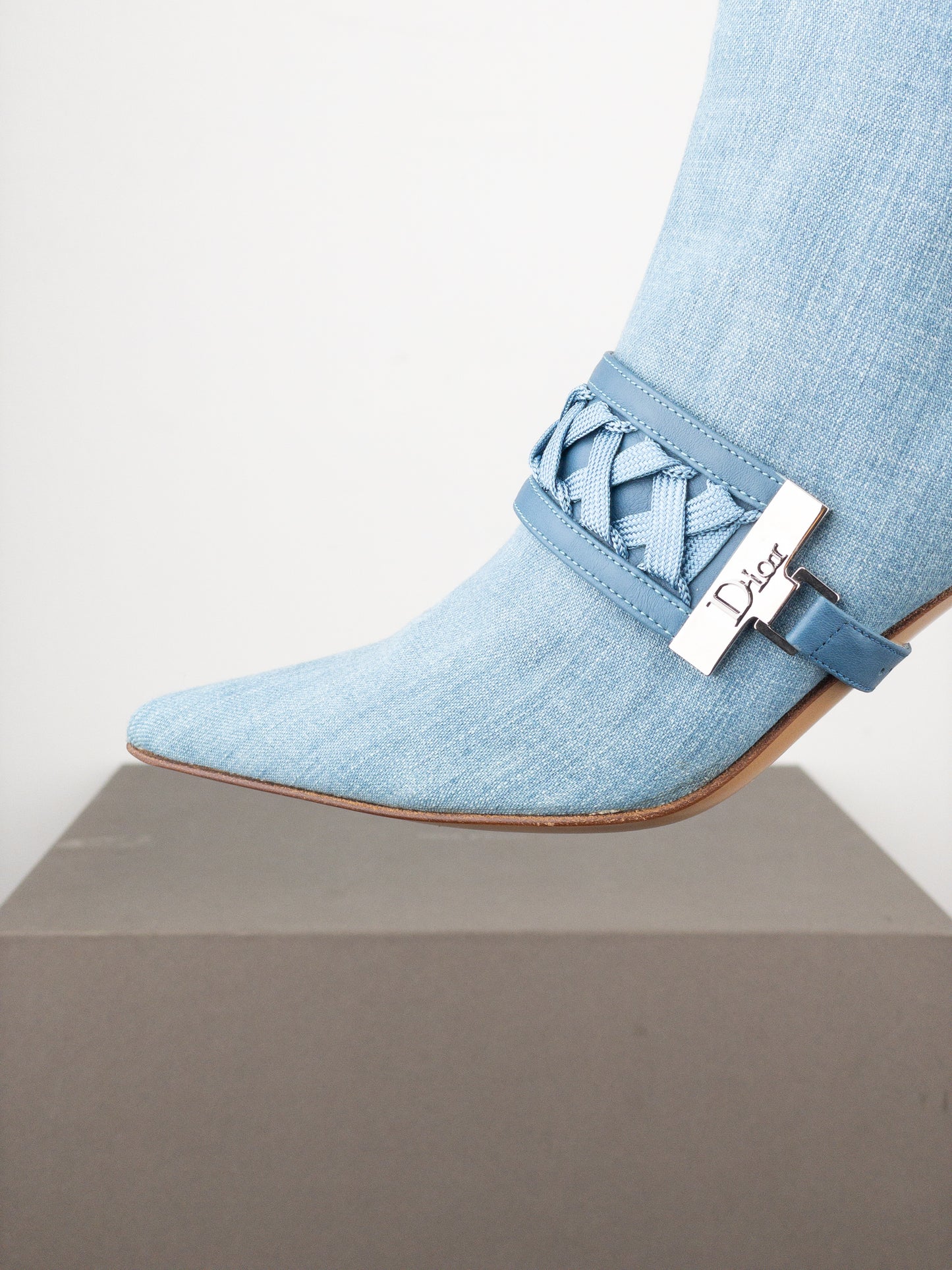 Dior by Galliano SS02 Corset Denim Kitten Heel Ankle Boots