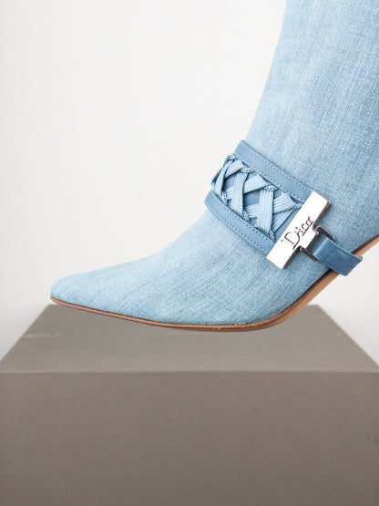 Dior by Galliano SS02 Corset Denim Kitten Heel Ankle Boots