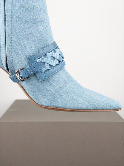 Dior by Galliano SS02 Corset Denim Kitten Heel Ankle Boots