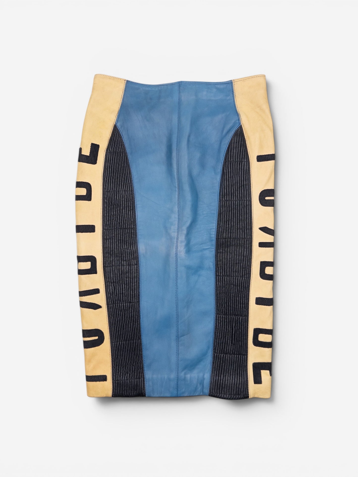 Jean Paul Gaultier AW86 'Russian Constructivist' Leather Biker Pencil Skirt