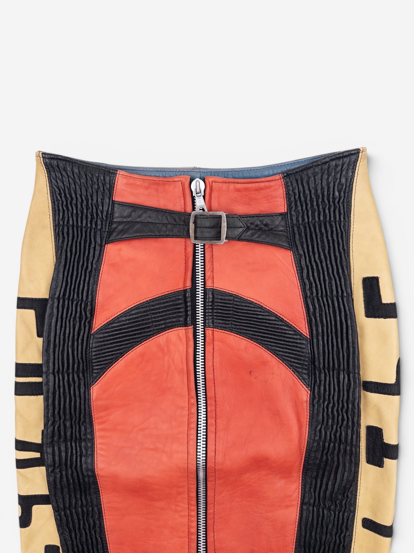 Jean Paul Gaultier AW86 'Russian Constructivist' Leather Biker Pencil Skirt