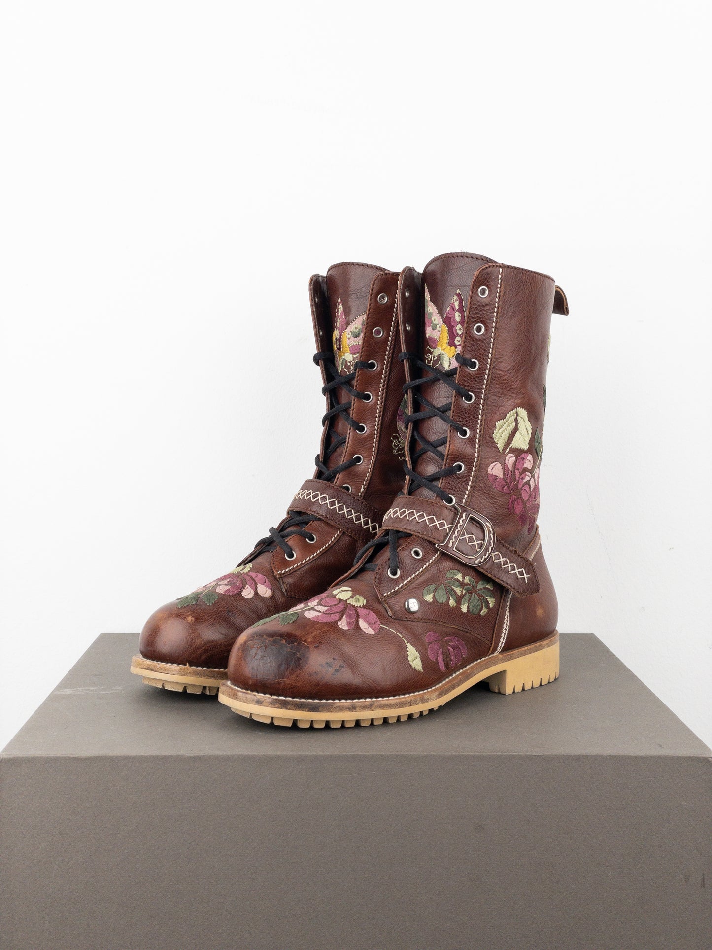 Dior by Galliano AW05 Floral Embroidery Combat Boots