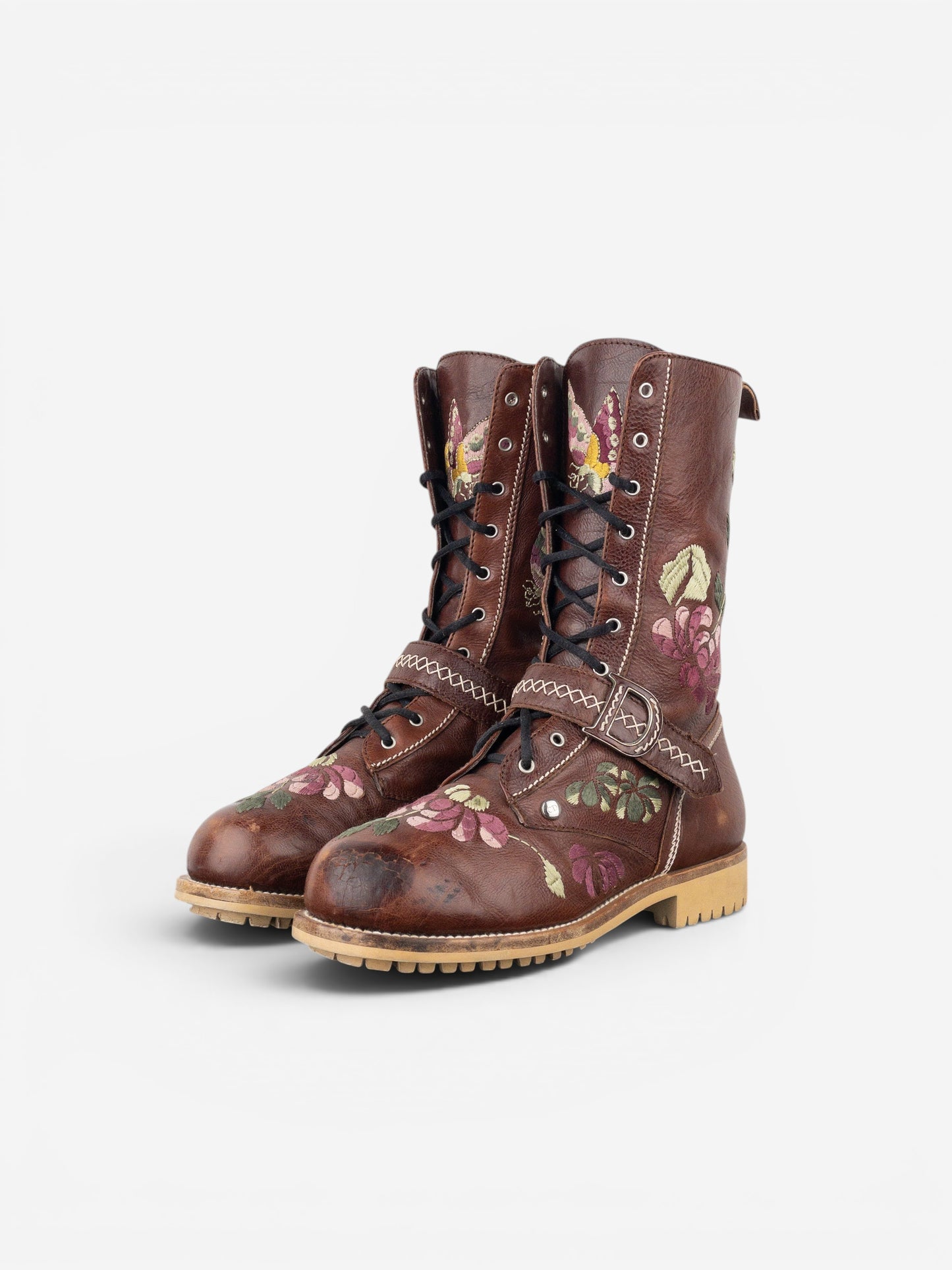 Dior by Galliano AW05 Floral Embroidery Combat Boots