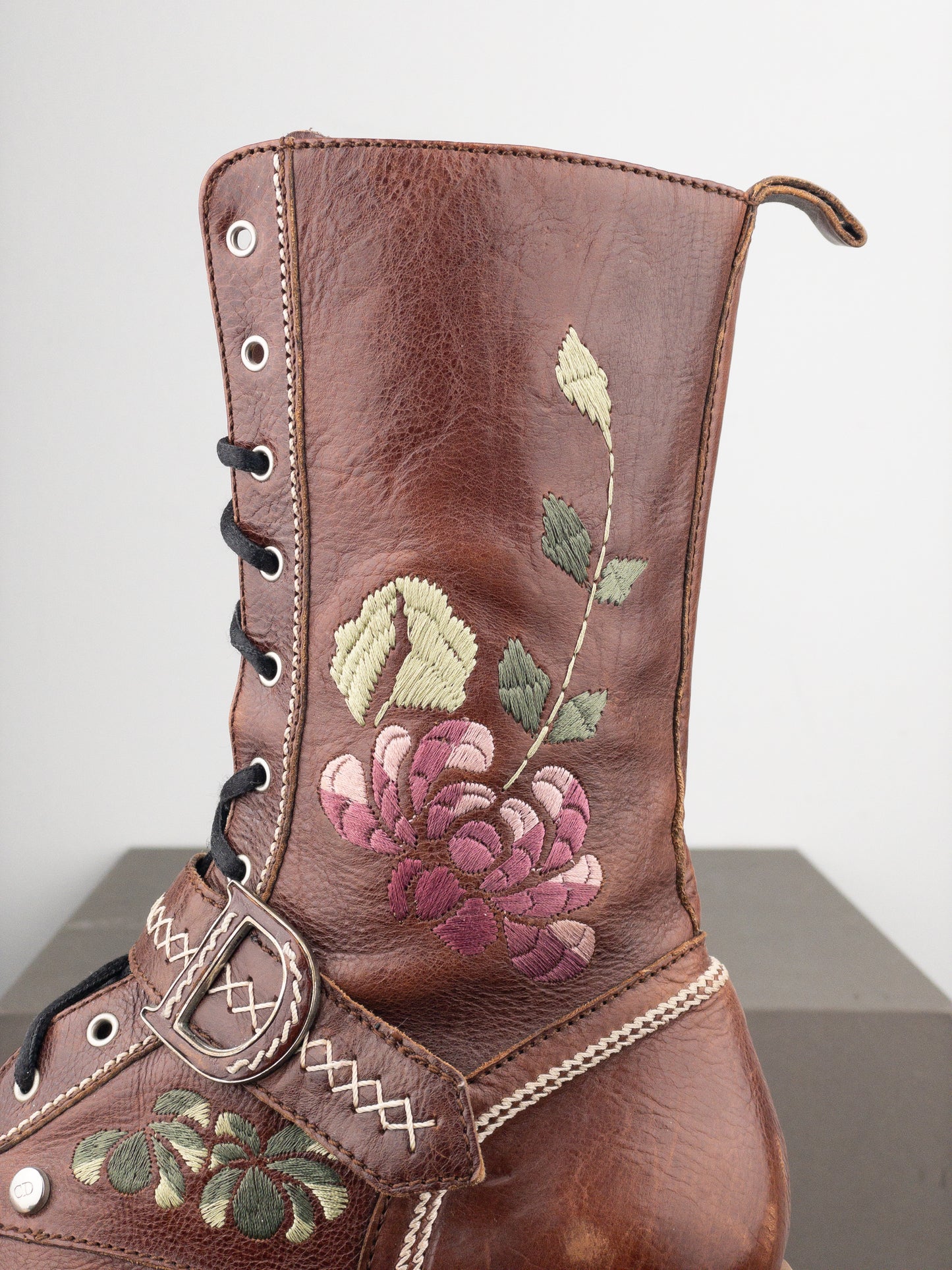 Dior by Galliano AW05 Floral Embroidery Combat Boots