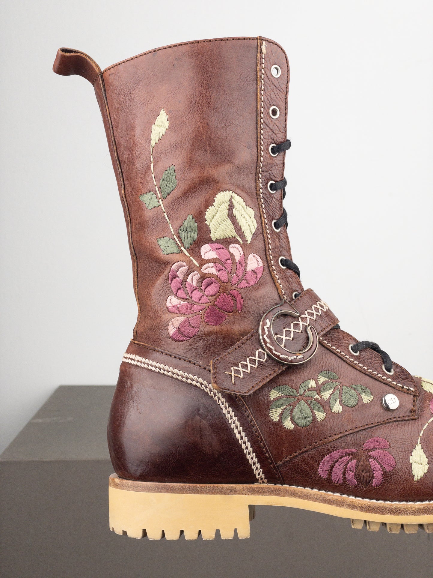 Dior by Galliano AW05 Floral Embroidery Combat Boots