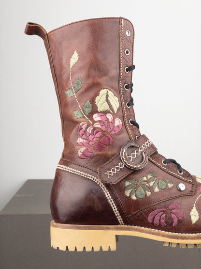 Dior by Galliano AW05 Floral Embroidery Combat Boots