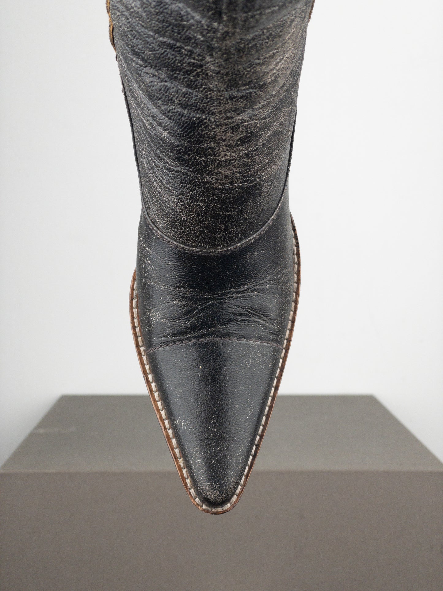 Miu Miu AW01 Double Side-Zip Cracked Leather Ankle Heel Boots