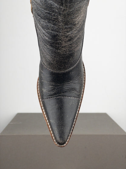 Miu Miu AW01 Double Side-Zip Cracked Leather Ankle Heel Boots