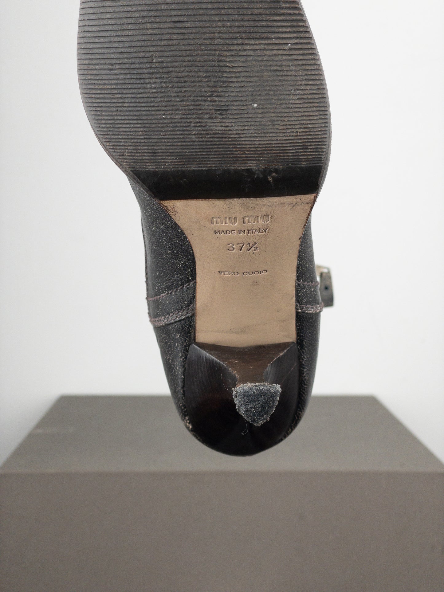 Miu Miu AW01 Double Side-Zip Cracked Leather Ankle Heel Boots