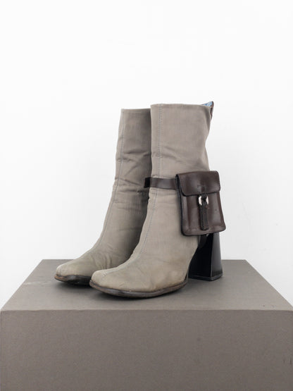 Prada AW99 Hybrid Cargo-Pocket Square Toe Ankle Heel Boots