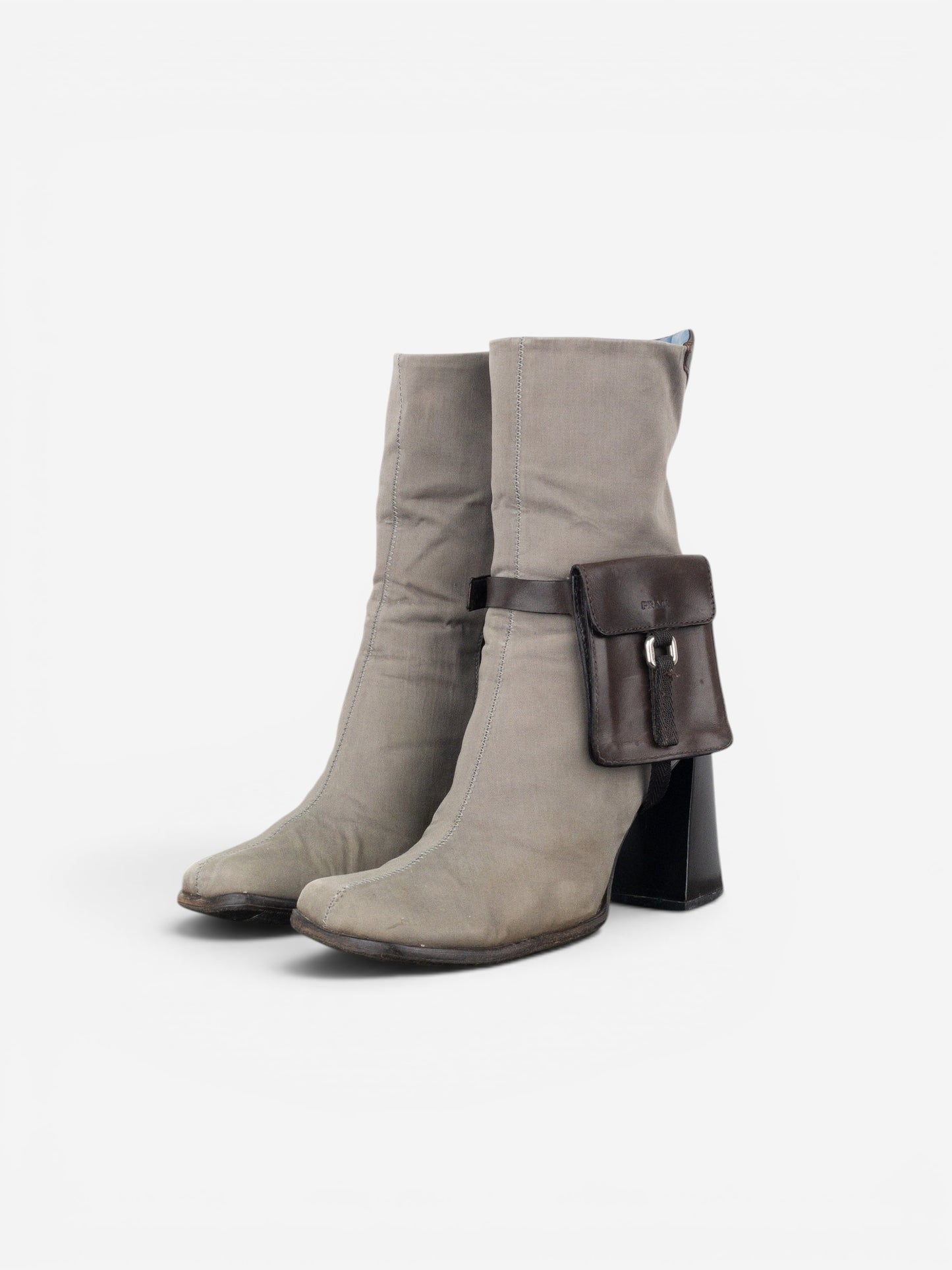 Prada AW99 Hybrid Cargo-Pocket Square Toe Ankle Heel Boots