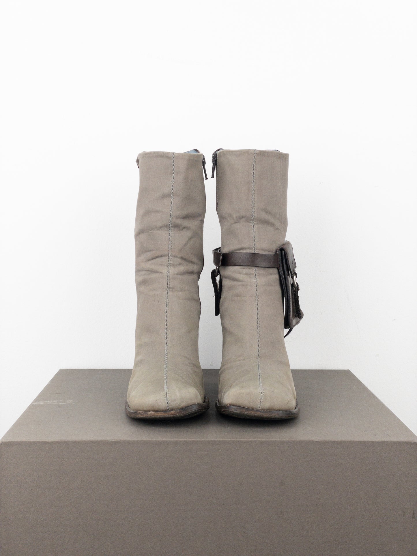 Prada AW99 Hybrid Cargo-Pocket Square Toe Ankle Heel Boots