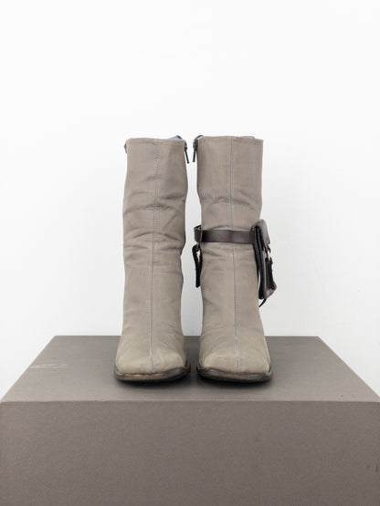 Prada AW99 Hybrid Cargo-Pocket Square Toe Ankle Heel Boots