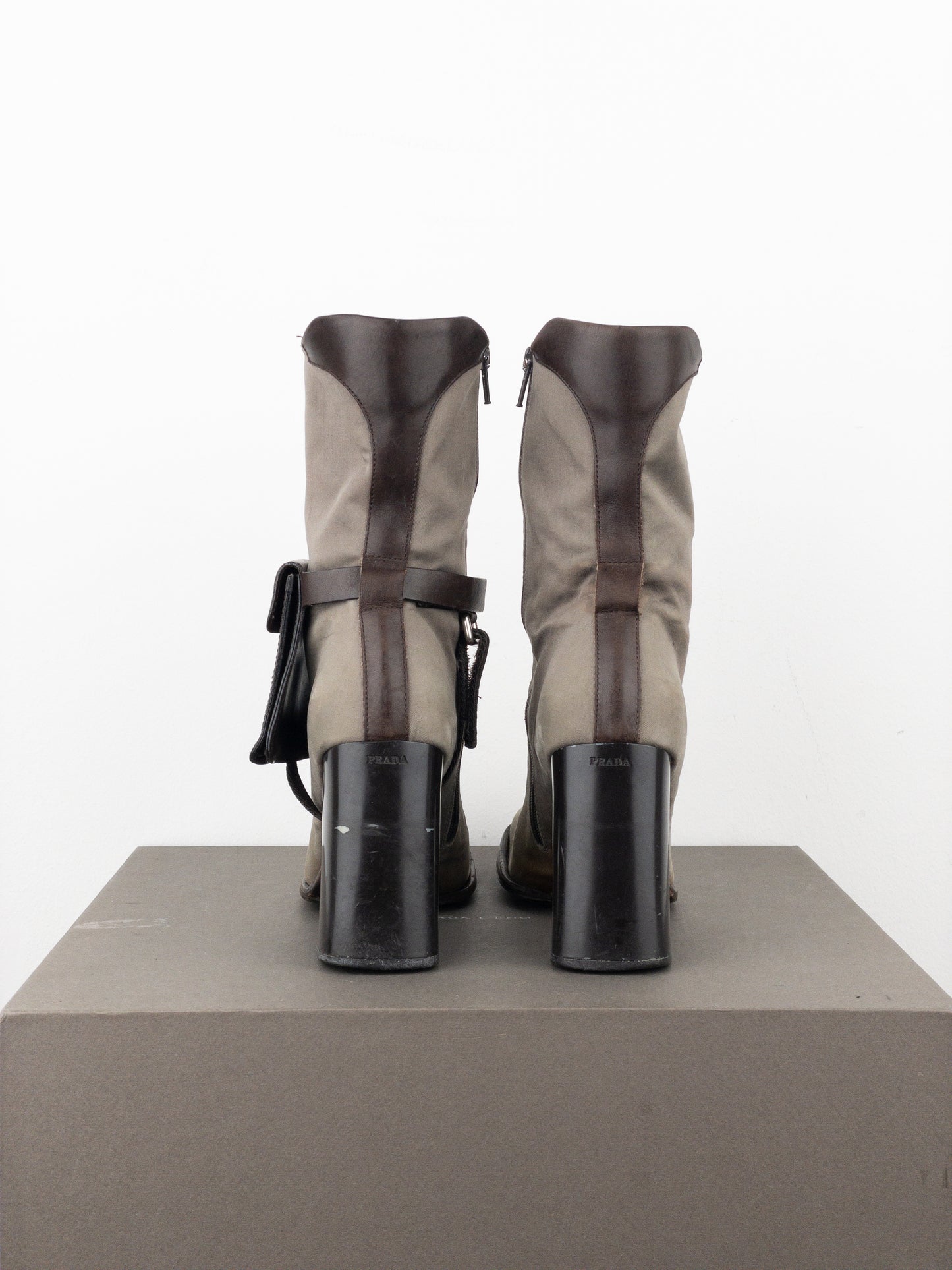 Prada AW99 Hybrid Cargo-Pocket Square Toe Ankle Heel Boots
