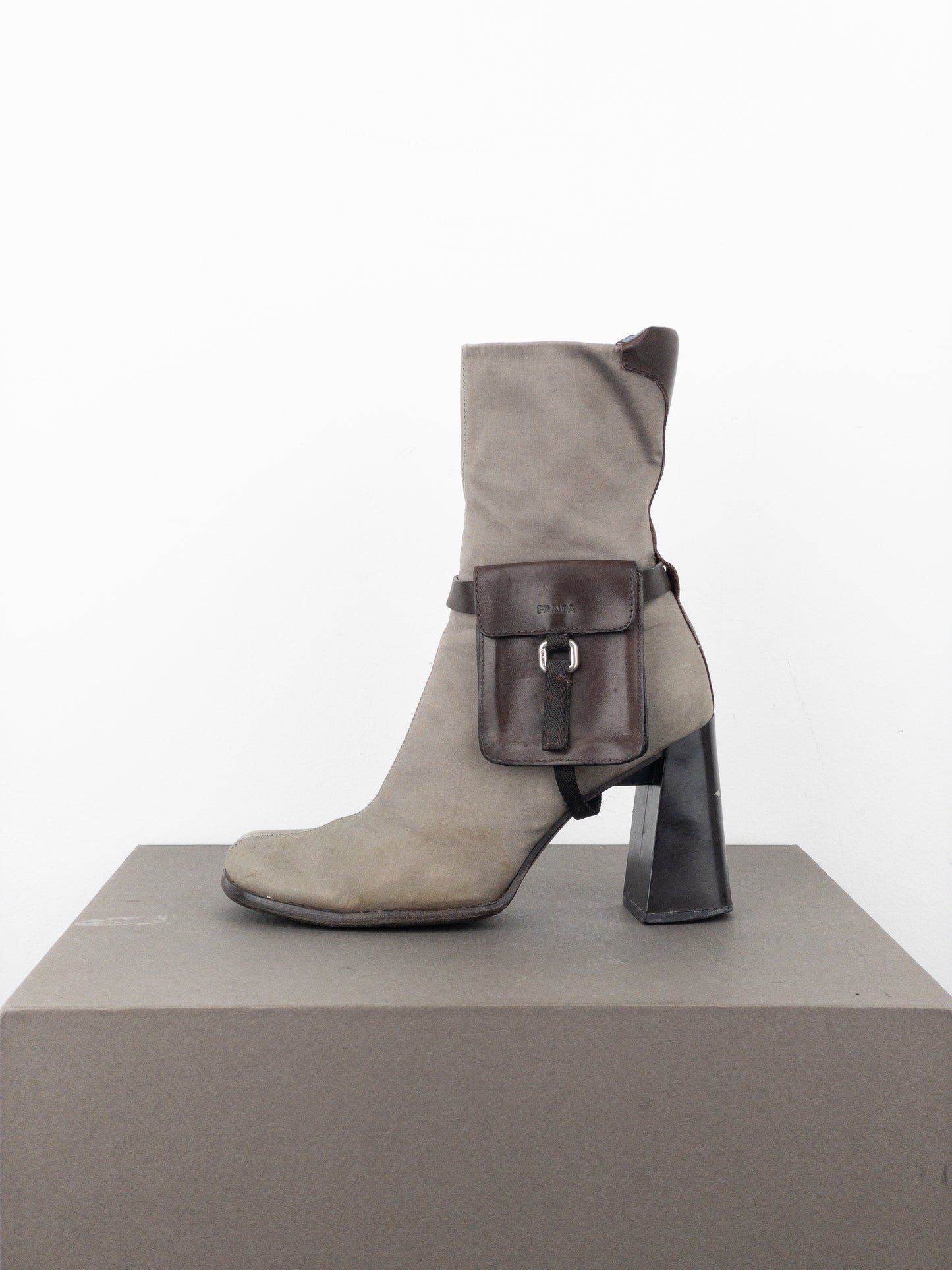 Prada AW99 Hybrid Cargo-Pocket Square Toe Ankle Heel Boots