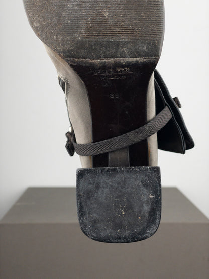 Prada AW99 Hybrid Cargo-Pocket Square Toe Ankle Heel Boots