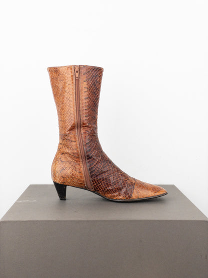 Miu Miu AW98 Square-Toe Python Snakeskin Kitten Heel Ankle Boots