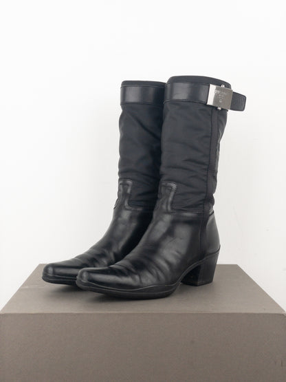 Prada 2000s Knee-High Hybrid Buckle Sports Cowboy Boots