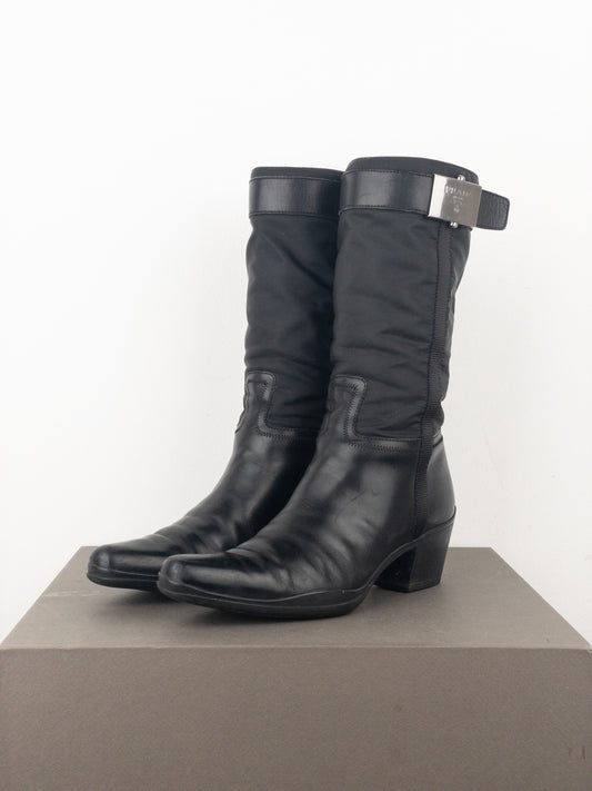 Prada 2000s Knee-High Hybrid Buckle Sports Cowboy Boots