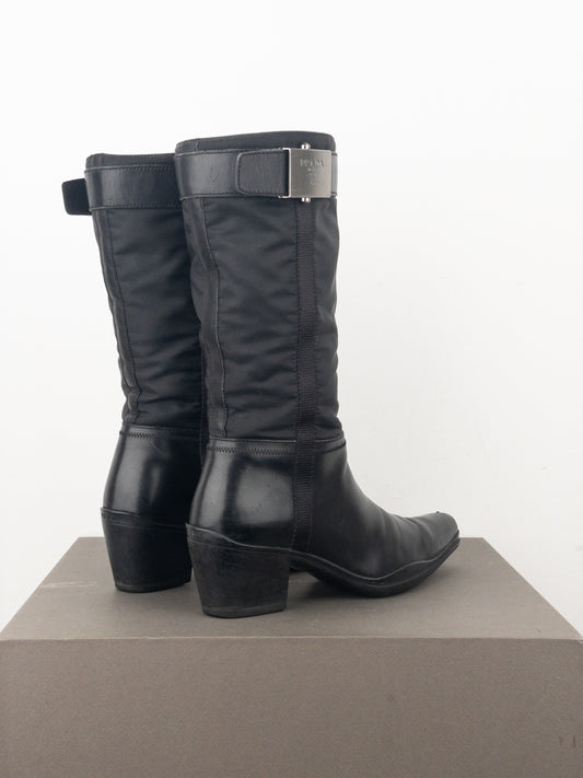 Prada 2000s Knee-High Hybrid Buckle Sports Cowboy Boots
