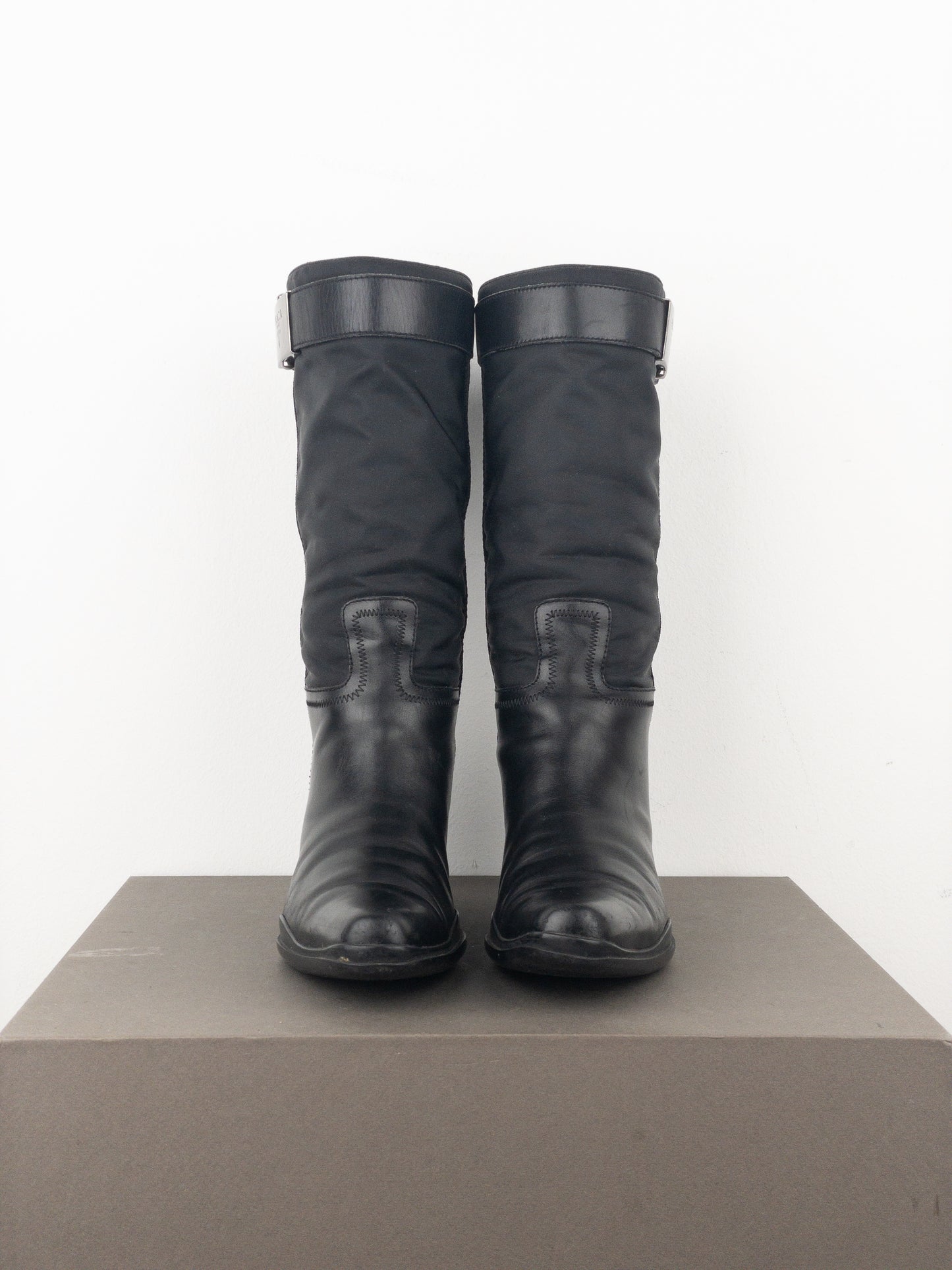 Prada 2000s Knee-High Hybrid Buckle Sports Cowboy Boots