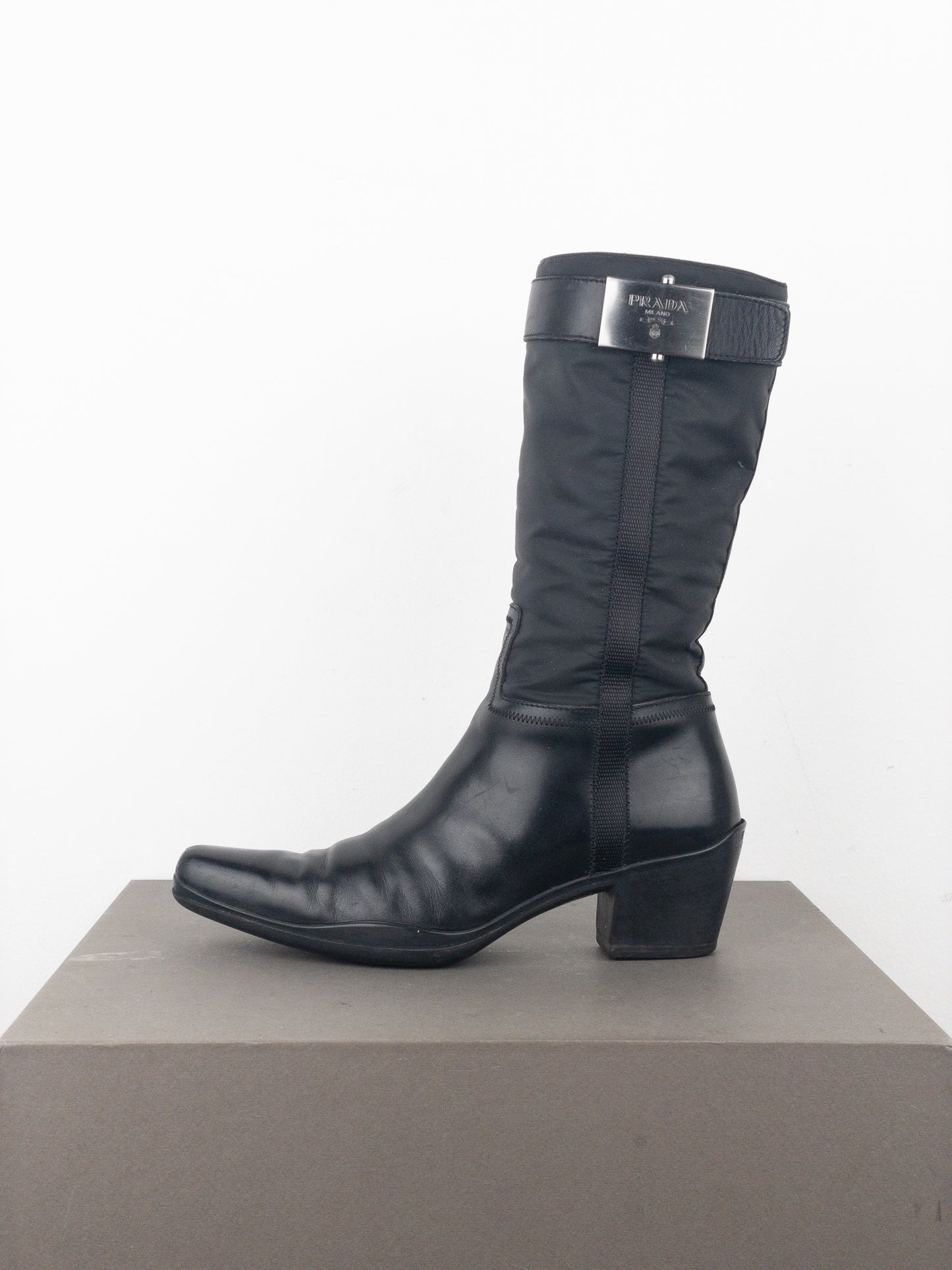 Prada 2000s Knee-High Hybrid Buckle Sports Cowboy Boots