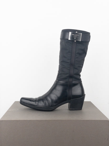 Prada 2000s Knee-High Hybrid Buckle Sports Cowboy Boots