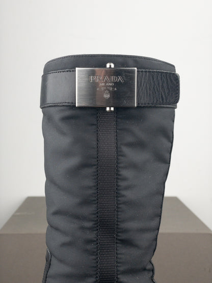 Prada 2000s Knee-High Hybrid Buckle Sports Cowboy Boots