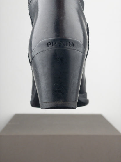 Prada 2000s Knee-High Hybrid Buckle Sports Cowboy Boots