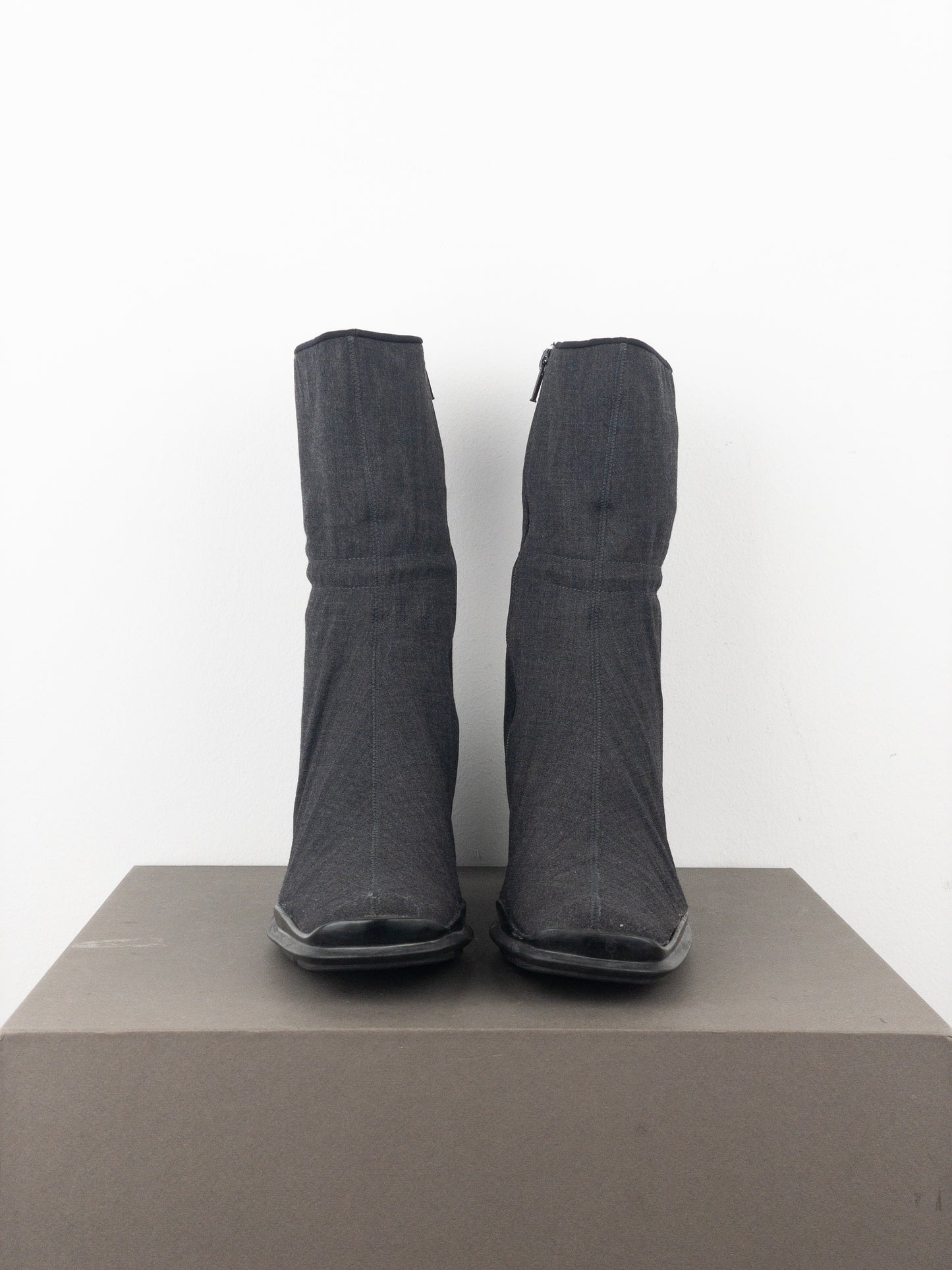 Prada AW99 Square Toe Bungee-Cord Ankle Heel Boots