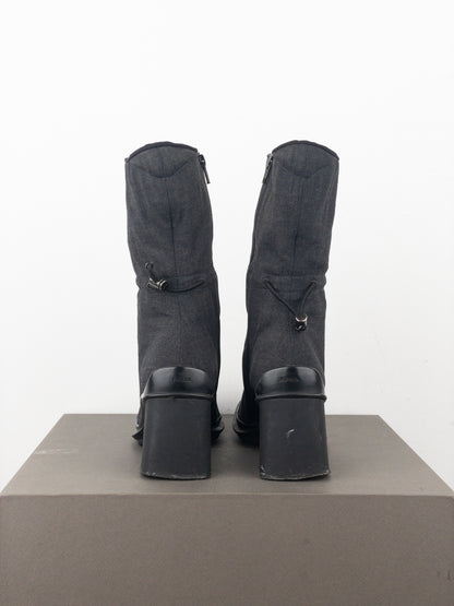 Prada AW99 Square Toe Bungee-Cord Ankle Heel Boots