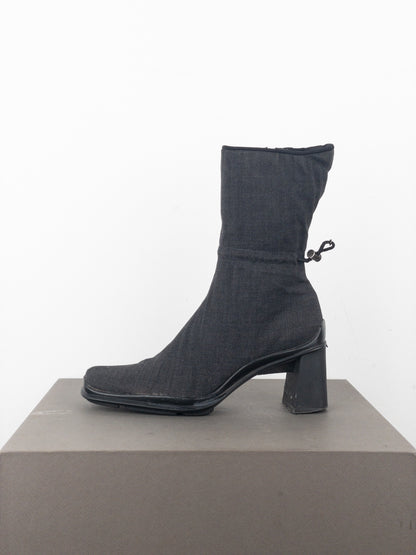 Prada AW99 Square Toe Bungee-Cord Ankle Heel Boots