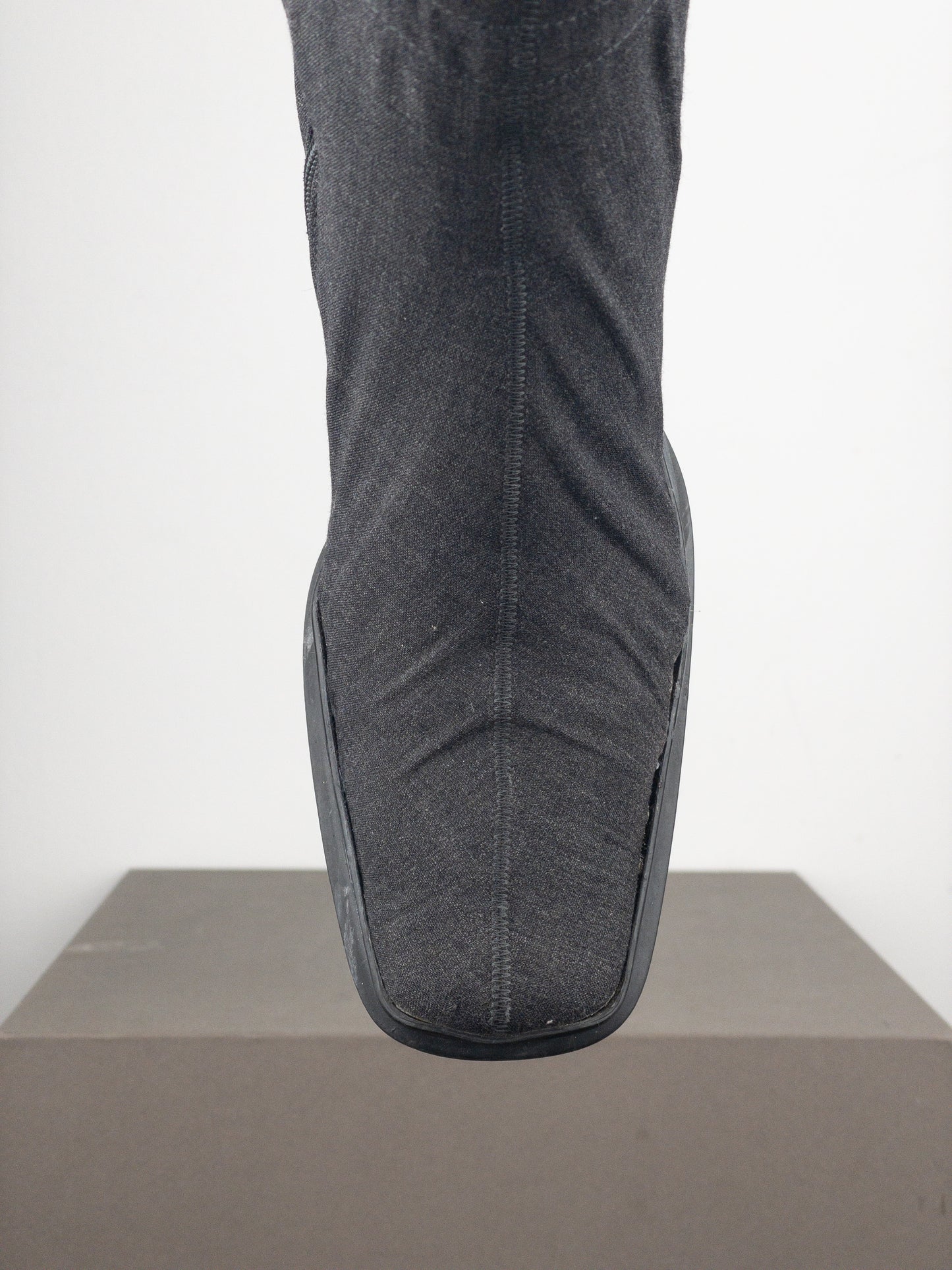 Prada AW99 Square Toe Bungee-Cord Ankle Heel Boots