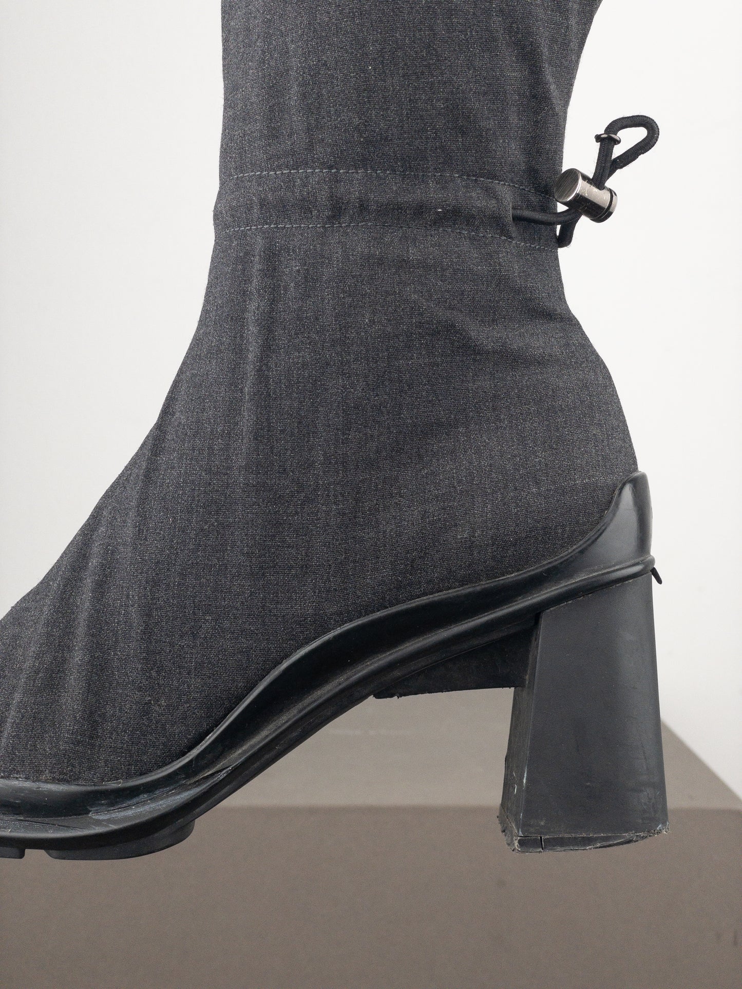 Prada AW99 Square Toe Bungee-Cord Ankle Heel Boots