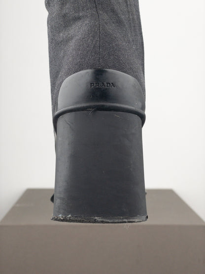 Prada AW99 Square Toe Bungee-Cord Ankle Heel Boots