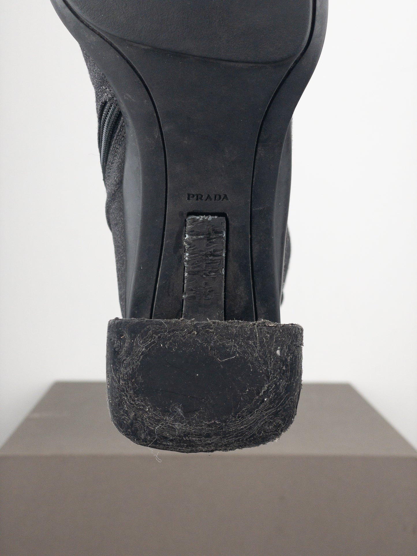 Prada AW99 Square Toe Bungee-Cord Ankle Heel Boots