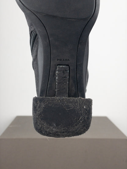 Prada AW99 Square Toe Bungee-Cord Ankle Heel Boots