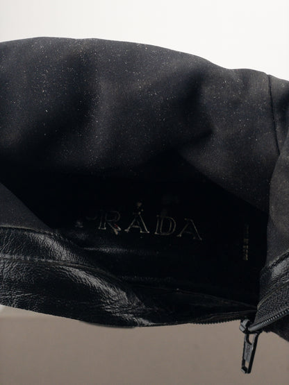 Prada AW99 Square Toe Bungee-Cord Ankle Heel Boots