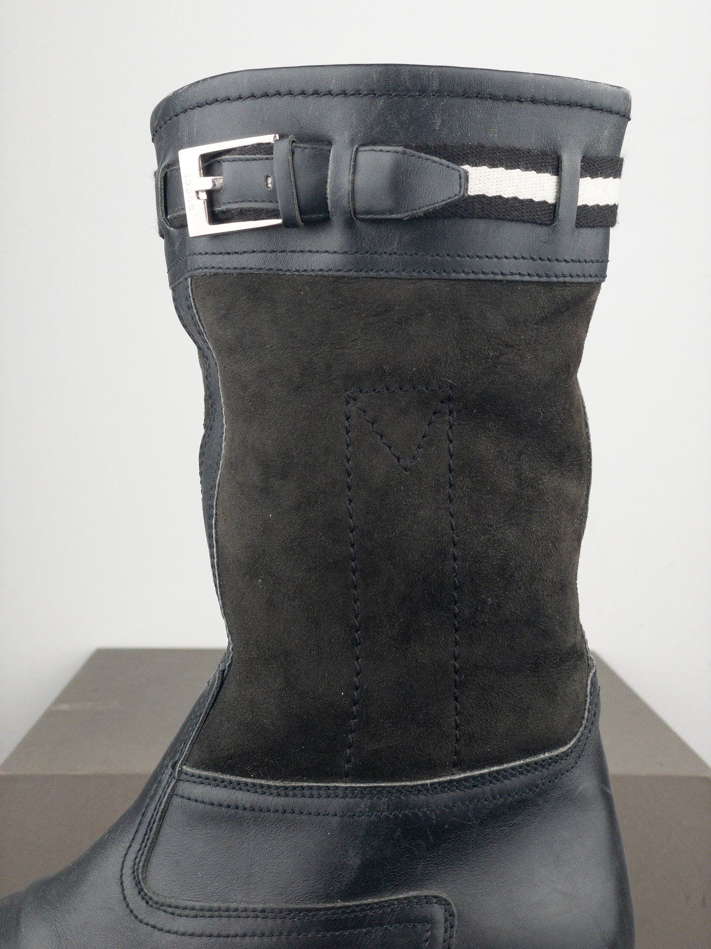 Gucci by Tom Ford 1990s Lug Sole Shearling Moto Biker Boots