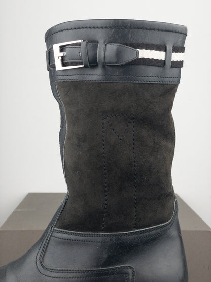 Gucci by Tom Ford 1990s Lug Sole Shearling Moto Biker Boots
