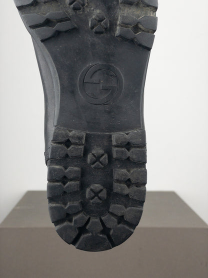 Gucci by Tom Ford 1990s Lug Sole Shearling Moto Biker Boots