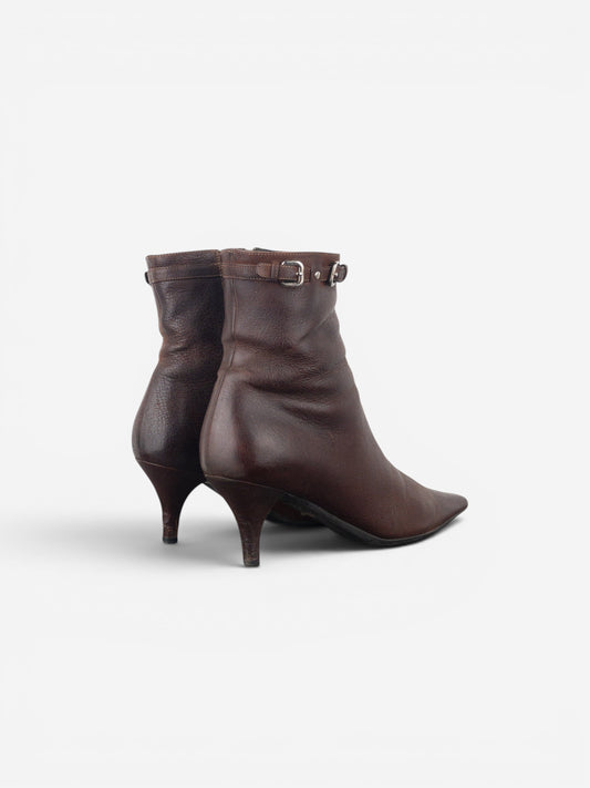 Prada 2000s Square Toe Buckle Kitten Heel Ankle Boots