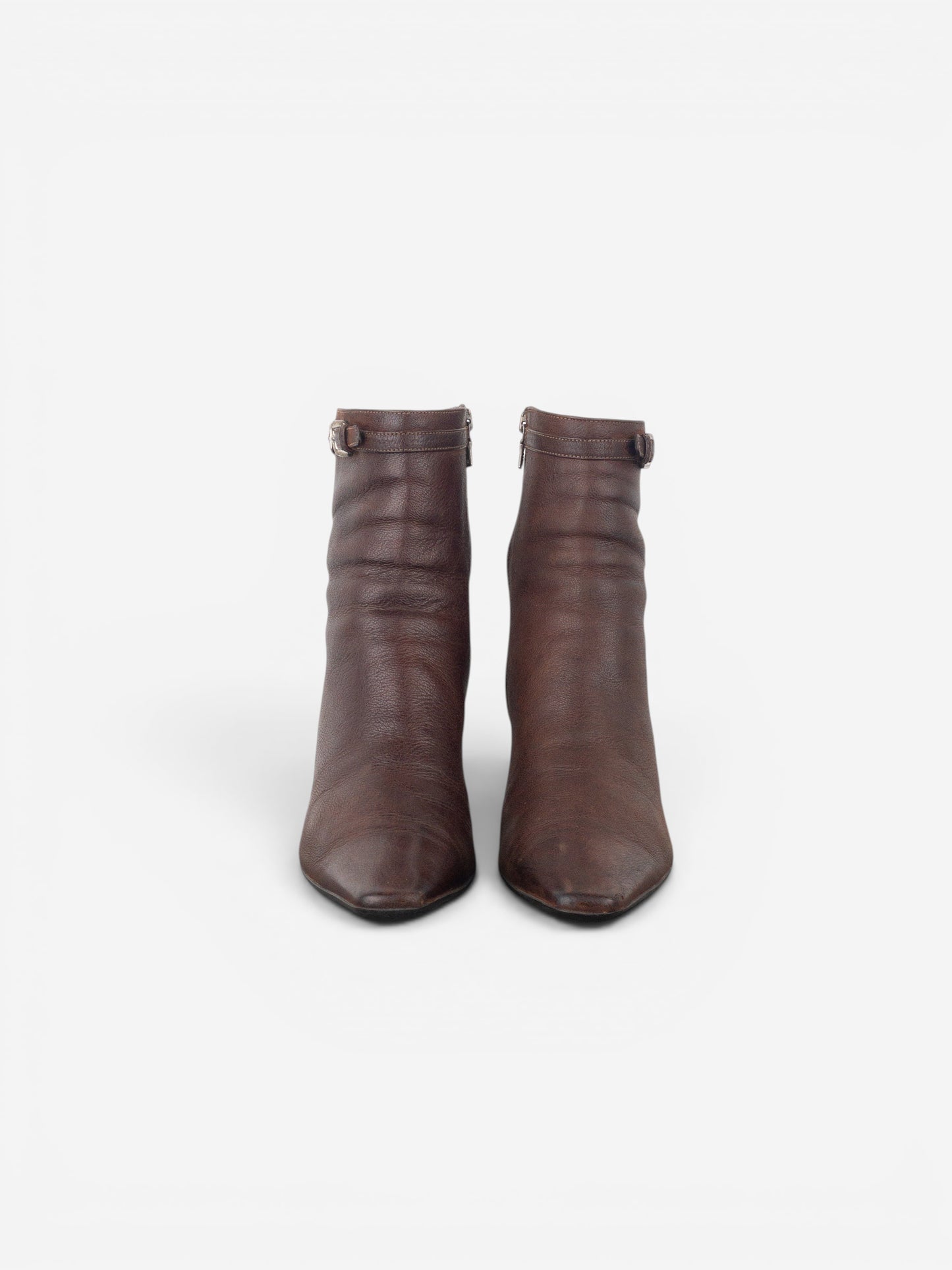 Prada 2000s Square Toe Buckle Kitten Heel Ankle Boots