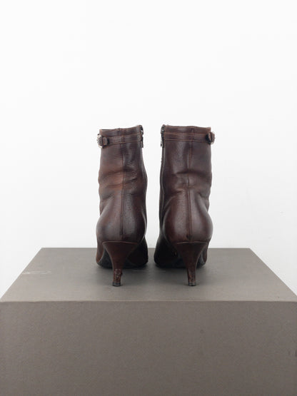 Prada 2000s Square Toe Buckle Kitten Heel Ankle Boots