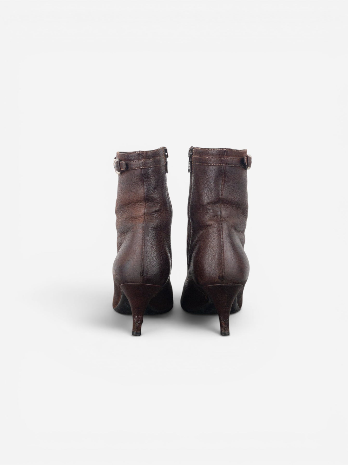 Prada 2000s Square Toe Buckle Kitten Heel Ankle Boots
