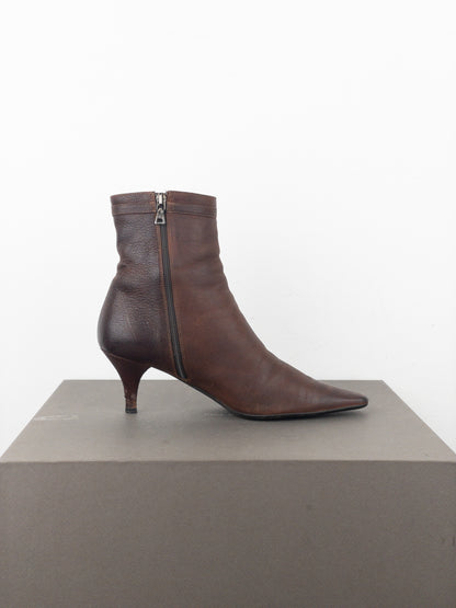 Prada 2000s Square Toe Buckle Kitten Heel Ankle Boots