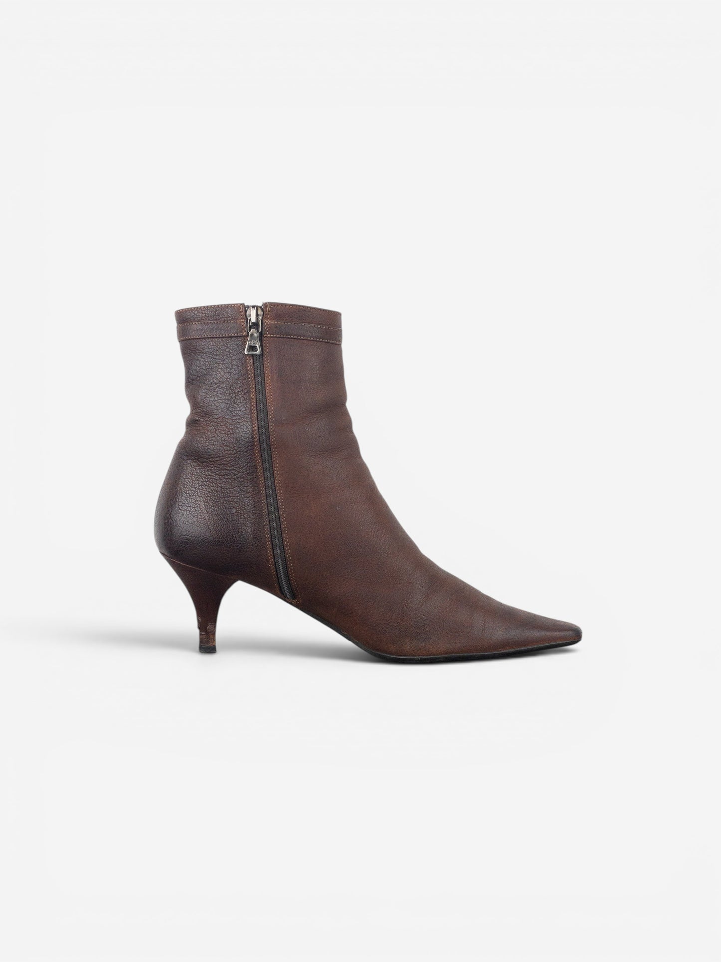 Prada 2000s Square Toe Buckle Kitten Heel Ankle Boots