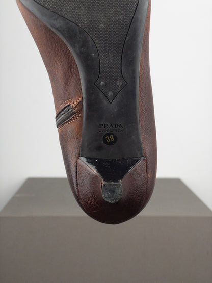 Prada 2000s Square Toe Buckle Kitten Heel Ankle Boots